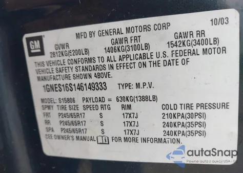 2004 Chevrolet Trailblazer Ext Ls z USA, uszkodzony, nr VIN 1GNES16S146149333